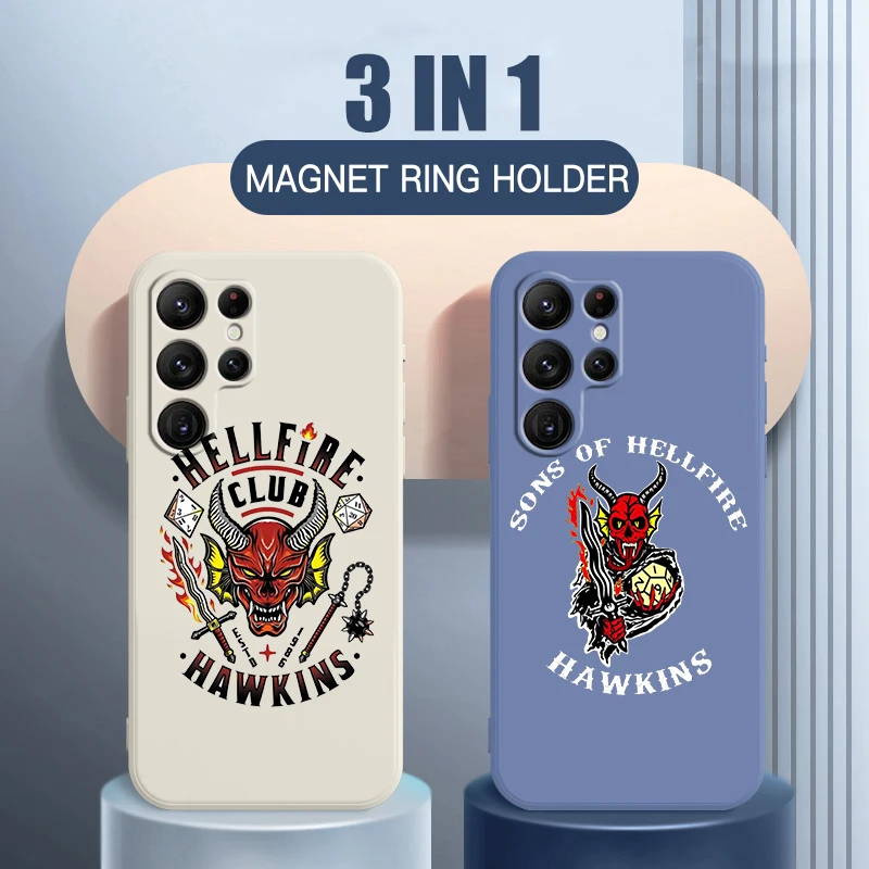 

Stranger Things Luxury Logo Phone Case For Samsung S22 S21 S20 FE S10 Note 20 10 Plus Lite Ultra 5G Funda Liquid Rope Cover