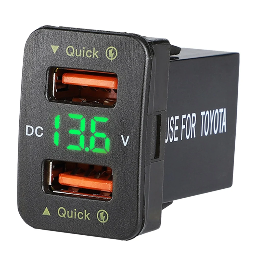 

44x26 мм 36 Вт Быстрое Автомобильное зарядное устройство QC3.0 двойное USB быстрое зарядное устройство с зеленым напряжением водонепроницаемое за...