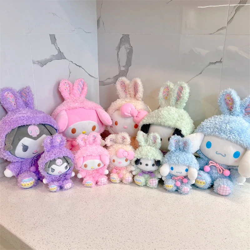 

Милые плюшевые игрушки Kawaii, Пасхальная серия Kuromi My Melody Cinnamoroll, подушка Hello Kitty, мягкие плюшевые куклы, подарки для детей