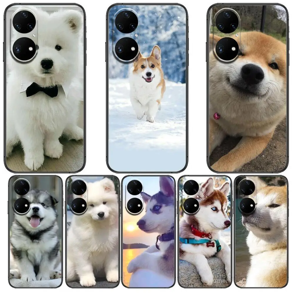 

HD-cute dog dispatched Phone Case For Huawei p50 P40 p30 P20 10 9 8 Lite E Pro Plus Black Etui Coque Painting Hoesjes comic fas
