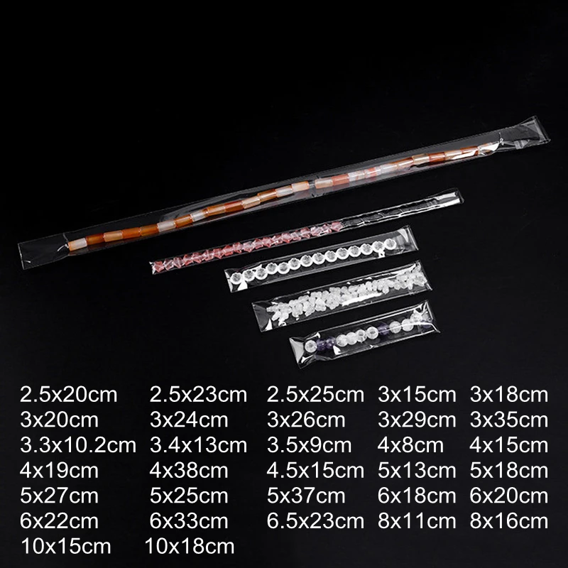 

TETP 200Pcs 5Wires Ultra Long Transparent Opp Plastic Bag Necklace Bracelet Pendant Pen Storage Display Self Adhesive Cellophane