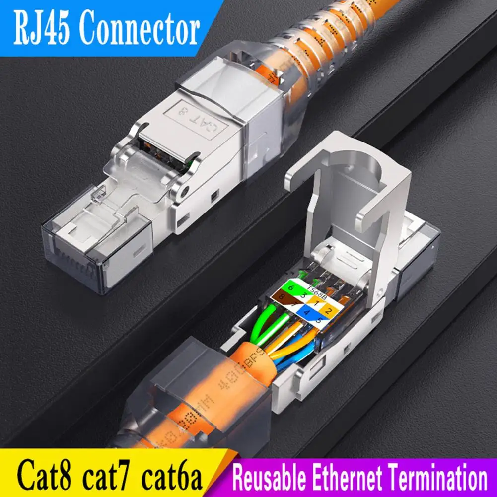 

1 Set Shielded Crystal Heads Cable Connection Tool-Free Cat 6A/7/8 Gigabit RJ45 Metal Module Network Crystal Connector for Home