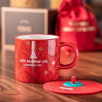 illustration mug with cover red classic ceramic cup exquisite coffee cup set tanabata gift