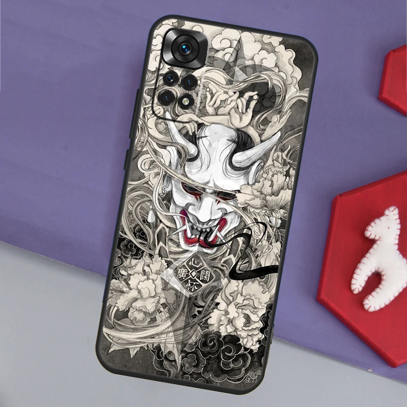 Фото Маска Samurai Oni Funda для Xiaomi Redmi Note 13 14 Pro 12 11 9 10 9S 10S 11S 12S Redmi 14C 10C 12C 13C Case №5