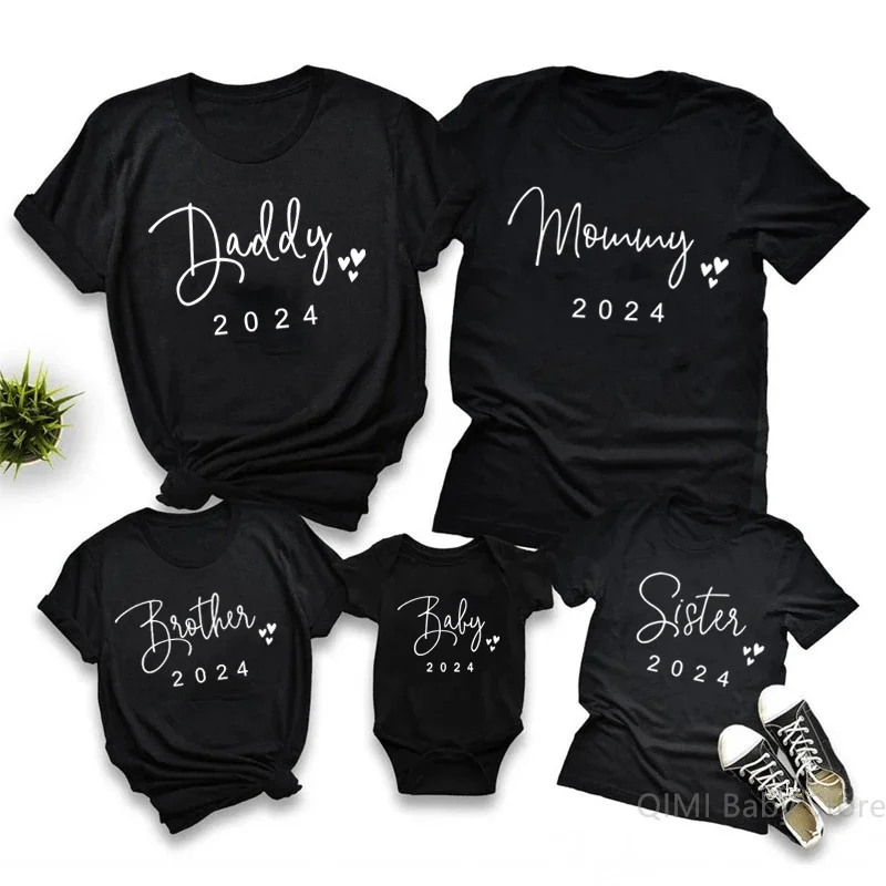

New Fashion Daddy Mommy Brother Sister Baby 2024 T-Shirts Tops Funny Family Matching Outfits Cotton Family Look Clothes