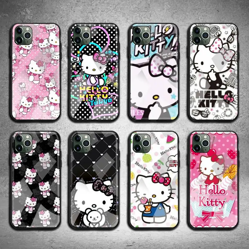 

Hello Kitty Phone Case Tempered Glass For iPhone 13 12 11 Pro Mini XR XS MAX 8 X 7 6S 6 Plus SE 2020 cover