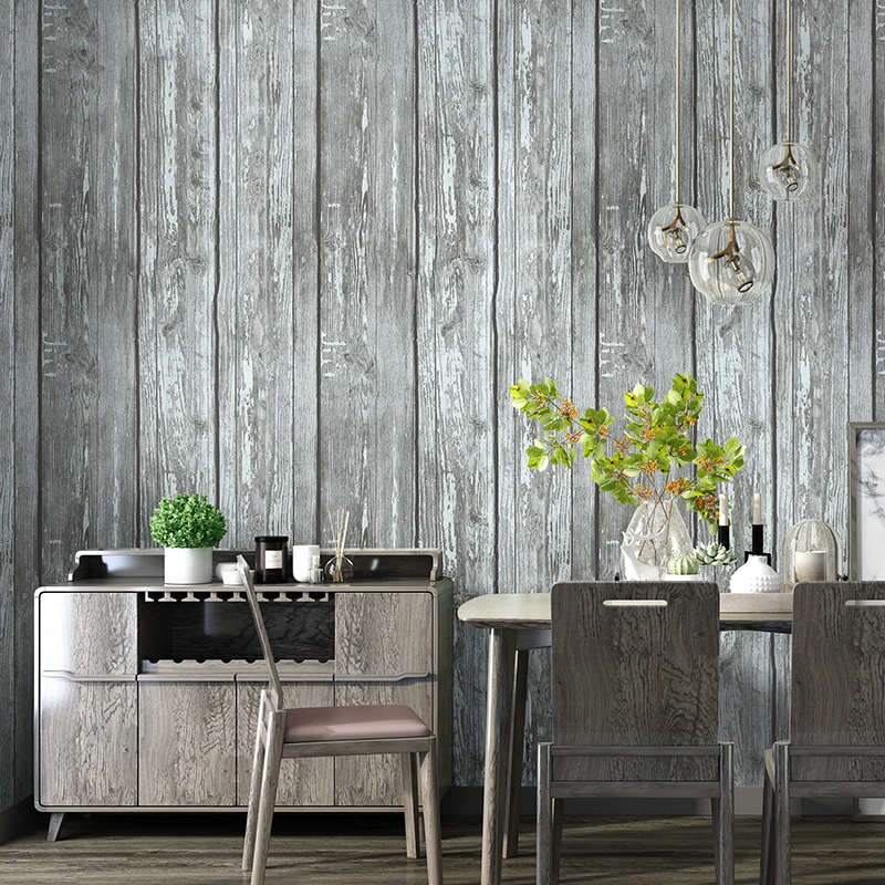 

Retro Nostalgic 3D Gray Imitation Wood Grain Wallpaper Living Room Restaurant Clothing Store Waterproof Vinyl Wall Paper Rolls