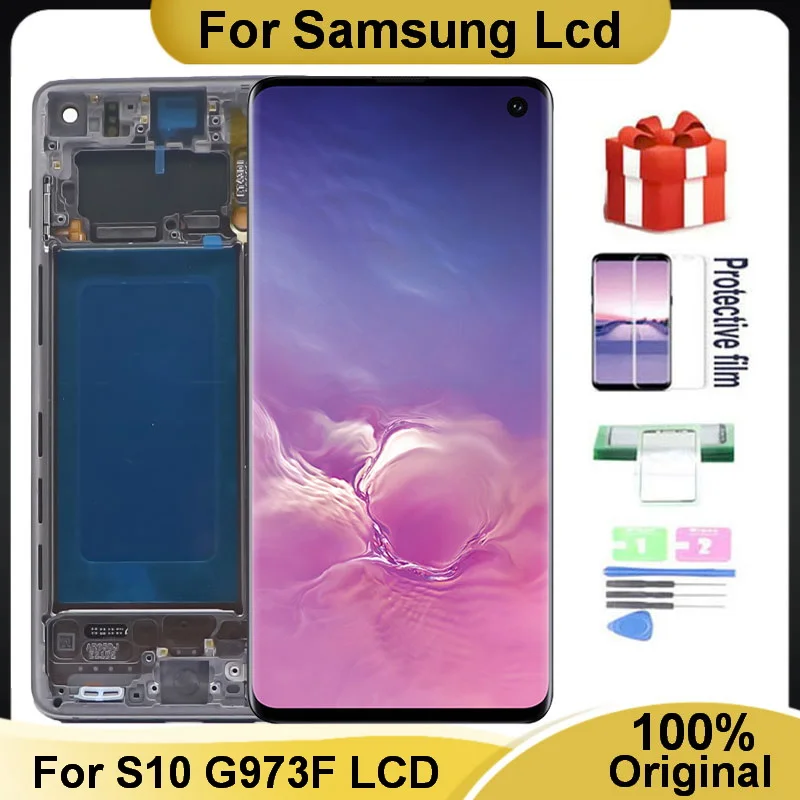 100% Оригинальный 6 1 'ɺMOLED ЖК-дисплей для SAMSUNG Galaxy S10 G973 G973U SM-G973F/DS с рамкой