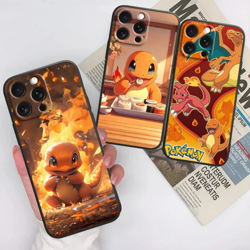 P-Pokemons маленький Огненный Дракон для Apple iPhone 16 15 14 13 12 11 XS XR X Pro Max Plus Mini черный мягкий