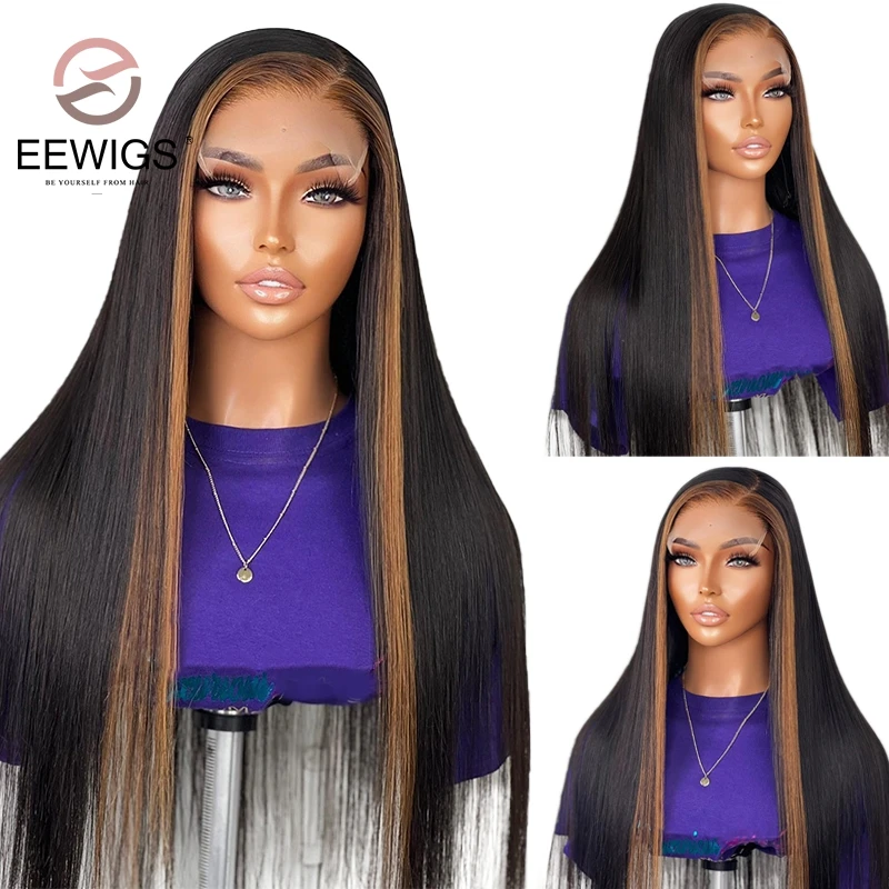 

30 Inch Straight Highlight Brown Colored Preplucked 13x4 Synthetic Lace Front Drag Queen Cosplay Wigs For Women With Baby Hair