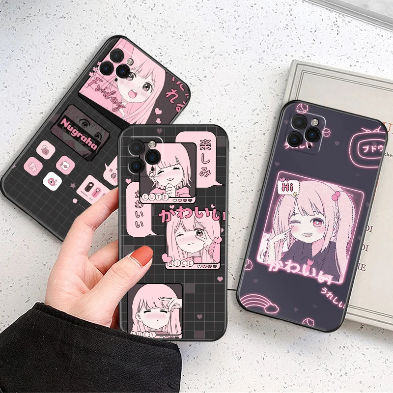 

INS Cute Japanese Anime anime Girl Phone Case For iPhone 13 12 Mini 11 Pro Max SE 2020 10 X XR XS MAX 8 7 6 Plus TPU Black Cover
