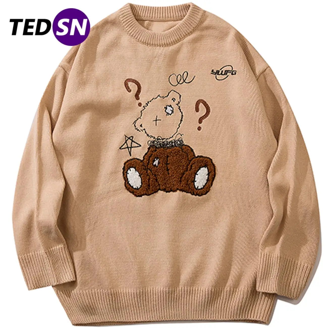 

TEDSN Hip Hop Broken Bear Knit Sweater Winter Men Women 2022 Streetwear Oversize Harajuku Cute Korean Fashion Pullover Clothes