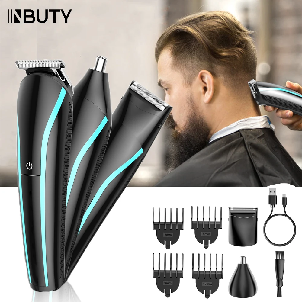 INBUTY Hair Clipper 3 in 1 Trimmer for Men Electric Shaver Hair Cutting Machine Cordless Beard Nose & Ear Trimmer Barber Machine