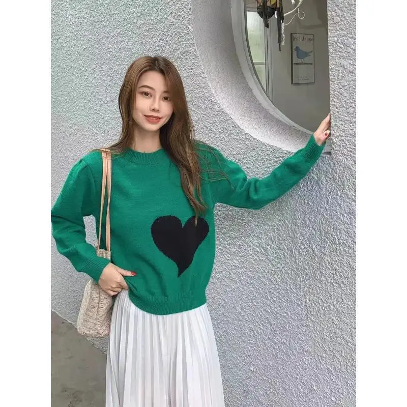 

Пуловеры 2023 весна и осень и зима Новый Грудь любовь украшение круглый шейный платок свободные универсальные свитера для женщин