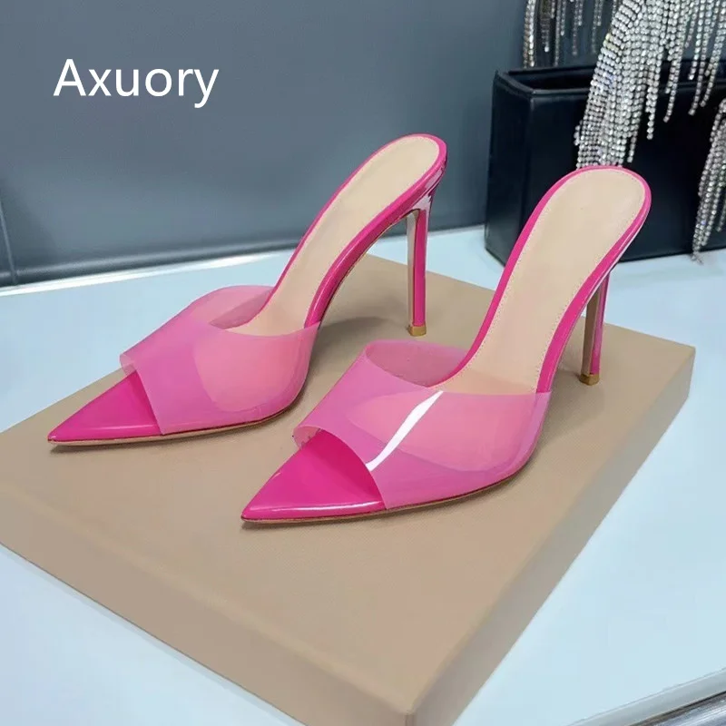 2023 Women's high heeled sandals transparent Genuine Leather Solid Color High 11.5cm Sexy Style High Quality
