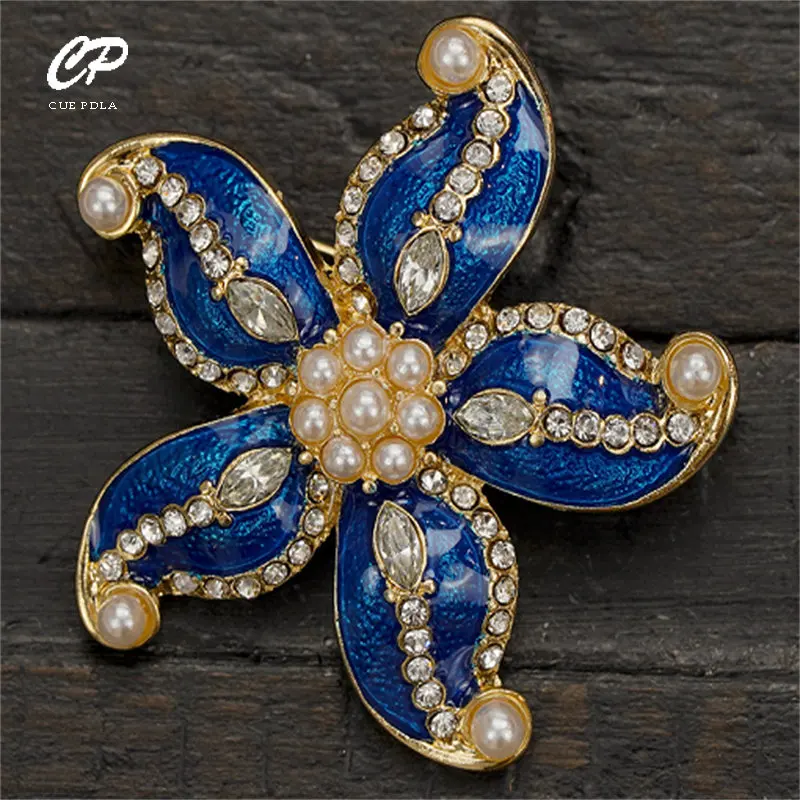 

Exquisite Vintage Antique Oil Dropping Starfish Brooch Alloy Rhinestone Pearl Corsage Handmade Enamel Brooch Girl Accessories