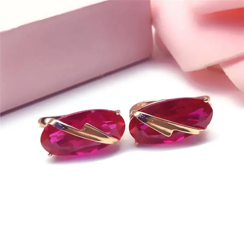 

585 purple gold new inlaid oval ruby ear buckle classic luxury earrings for women plated 14k rose gold jewelry send girlfriend