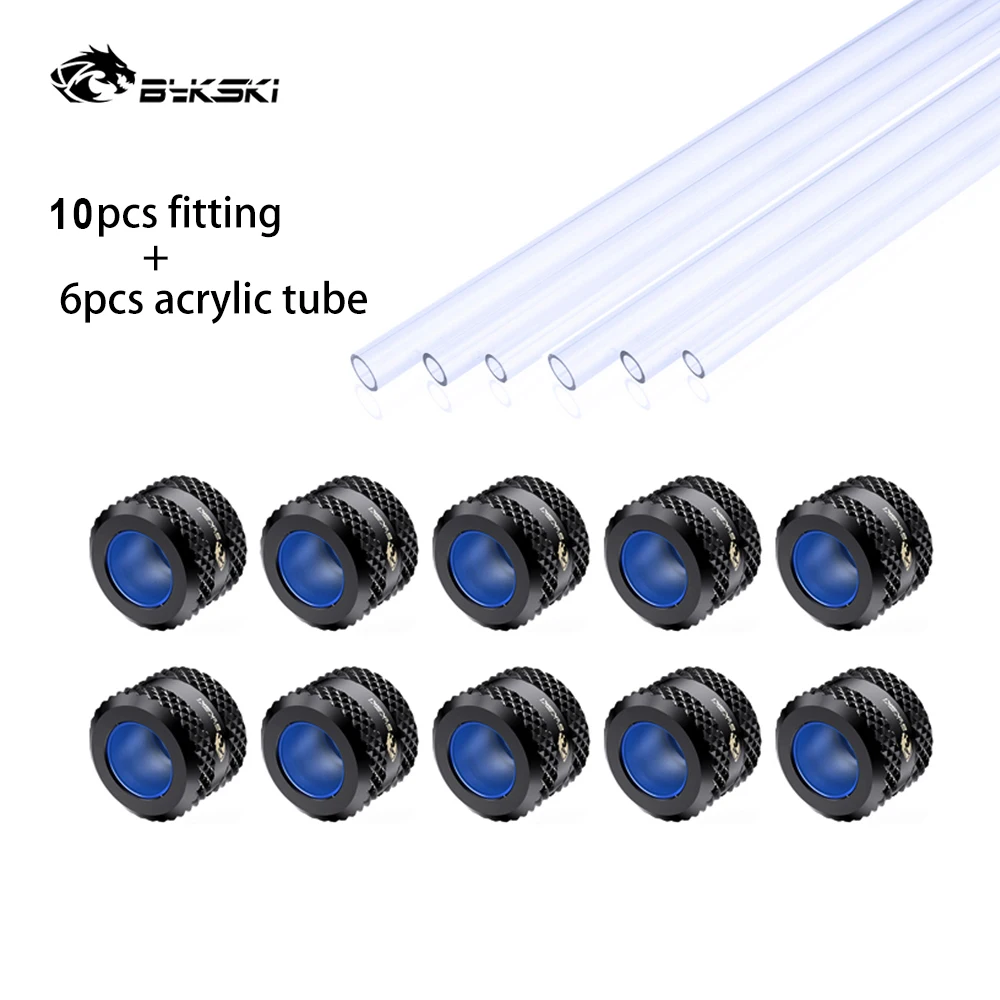 

Bykski Acrylic Anti-off Fitting Combo ,10pcs G1/4 Hand Compression and 6pcs Acylic Hard Tube For PC Water Cooling System