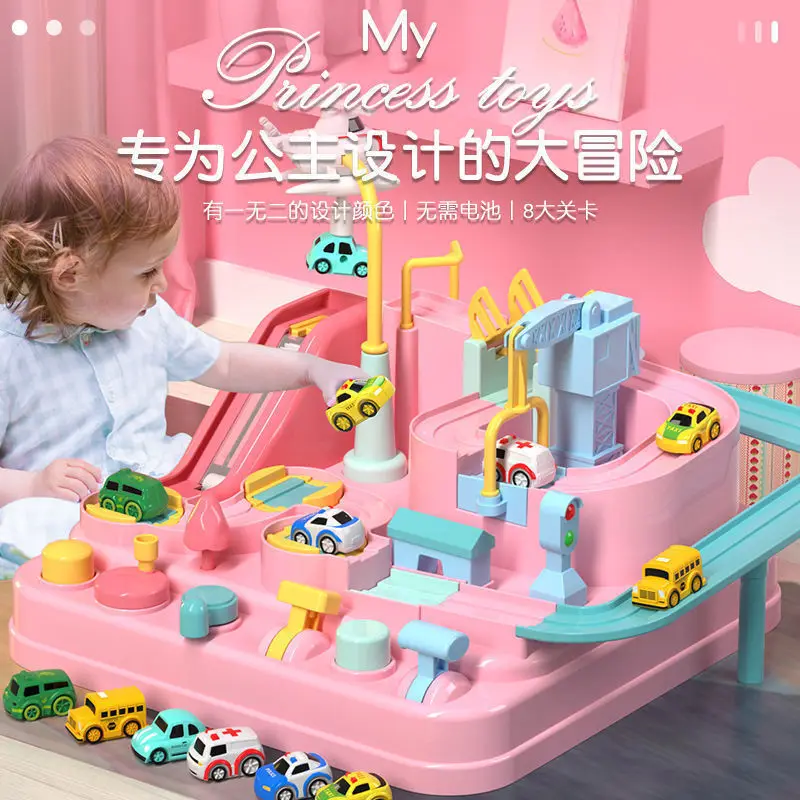 

Creative Pink Racing Rail Car Model Racing Educational Toys Track Car Adventure Game Brain Game Mechanical Interactive Train Toy