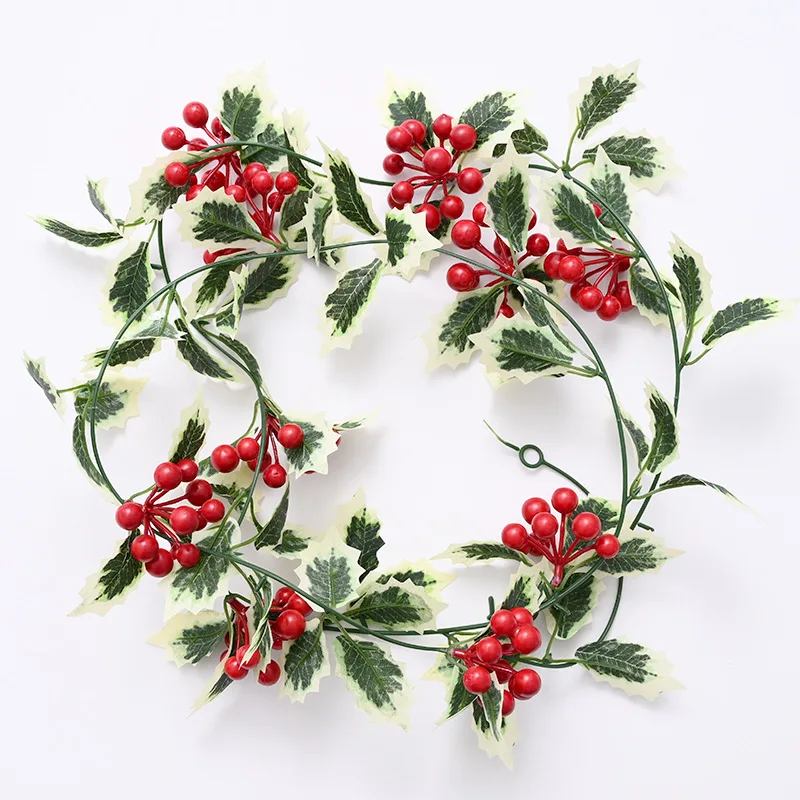 

Artificial Silk Flower Rattan Wall Hanging Christmas Berry Vine Simulation Green Plant For Wedding Garden Home Decoration