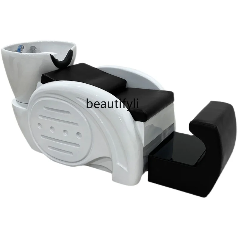 

Barber Shop for Hair Salon Ceramic Basin Shampoo Chair Hairdressing FRP Half Lying Flushing Bed