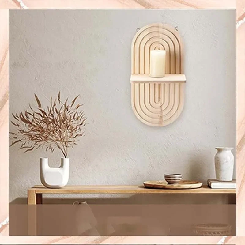 Single Oval Wall Frame Bohemian Style Wooden Potted Plant Flower Pot Holder Candle Essential Oil Aromatherapy Display Stand