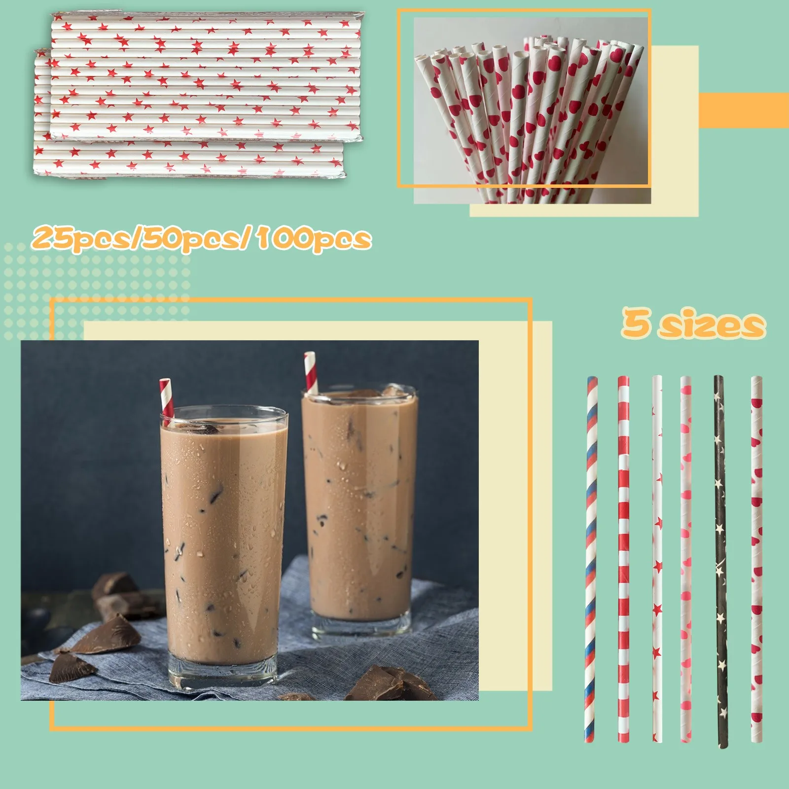 

50pcs Rainbow stripe paper straw set Paper Drinking Straw,Disposable Colored Paper Straws For Bar