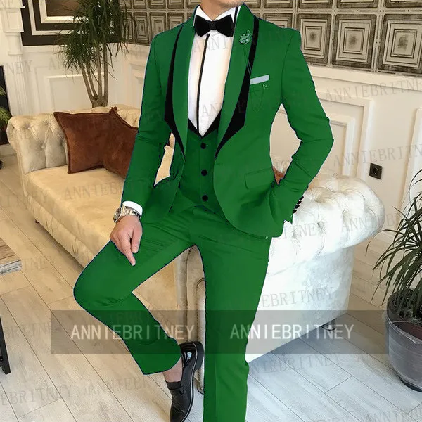 

Latest Designs Green Suit Men 3Pcs Custom Made Best Man Groom Wedding Suit Tuxedo Formal Party Business Blazer Vest Pants Set