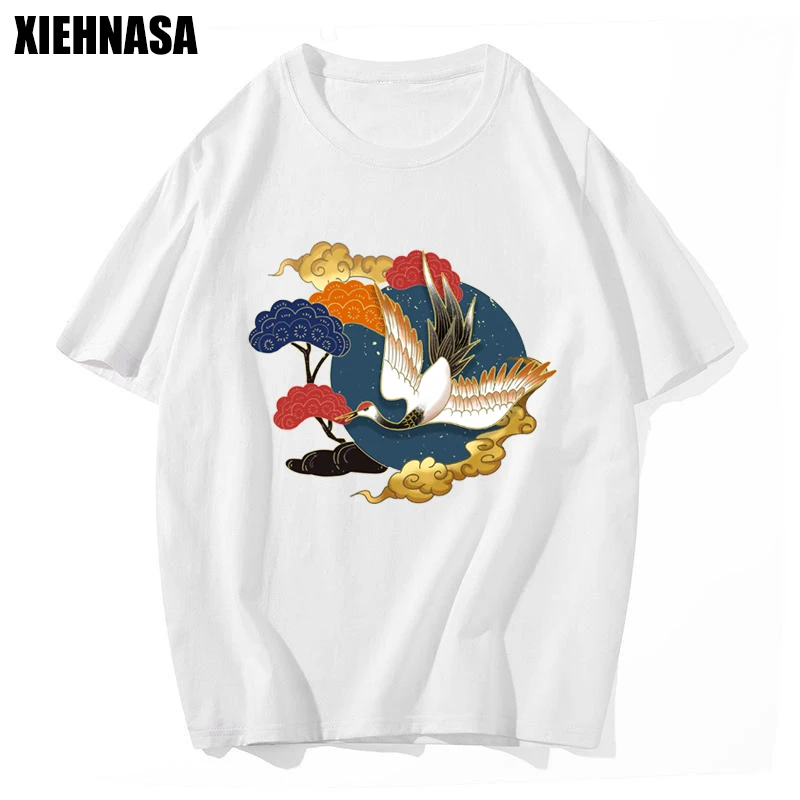 

Мужская футболка XIENNASA в китайском стиле, новая модная Винтажная футболка с изображением Журавля, с коротким рукавом, для танцев в стиле хип-...