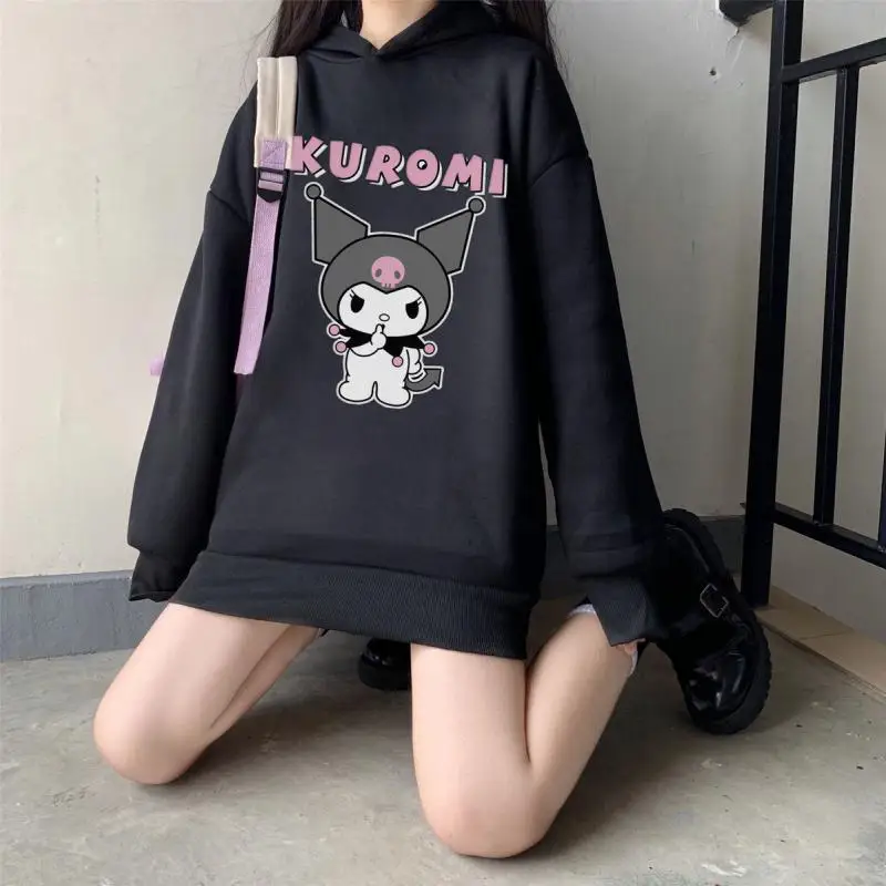 

Мультфильм Kuromi Kawaii Sanrio свитер с капюшоном Милая одежда Творческий Аниме Мода Y2K Повседневная Толстовка подарок для девочки на день рождения