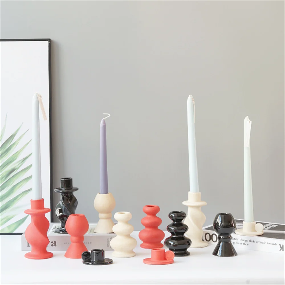 

Bedside Table Ceramic Candle Holder Nordic Modern Wind Tray Living Room Windowsill Candlestick Modern Simple Dining Table