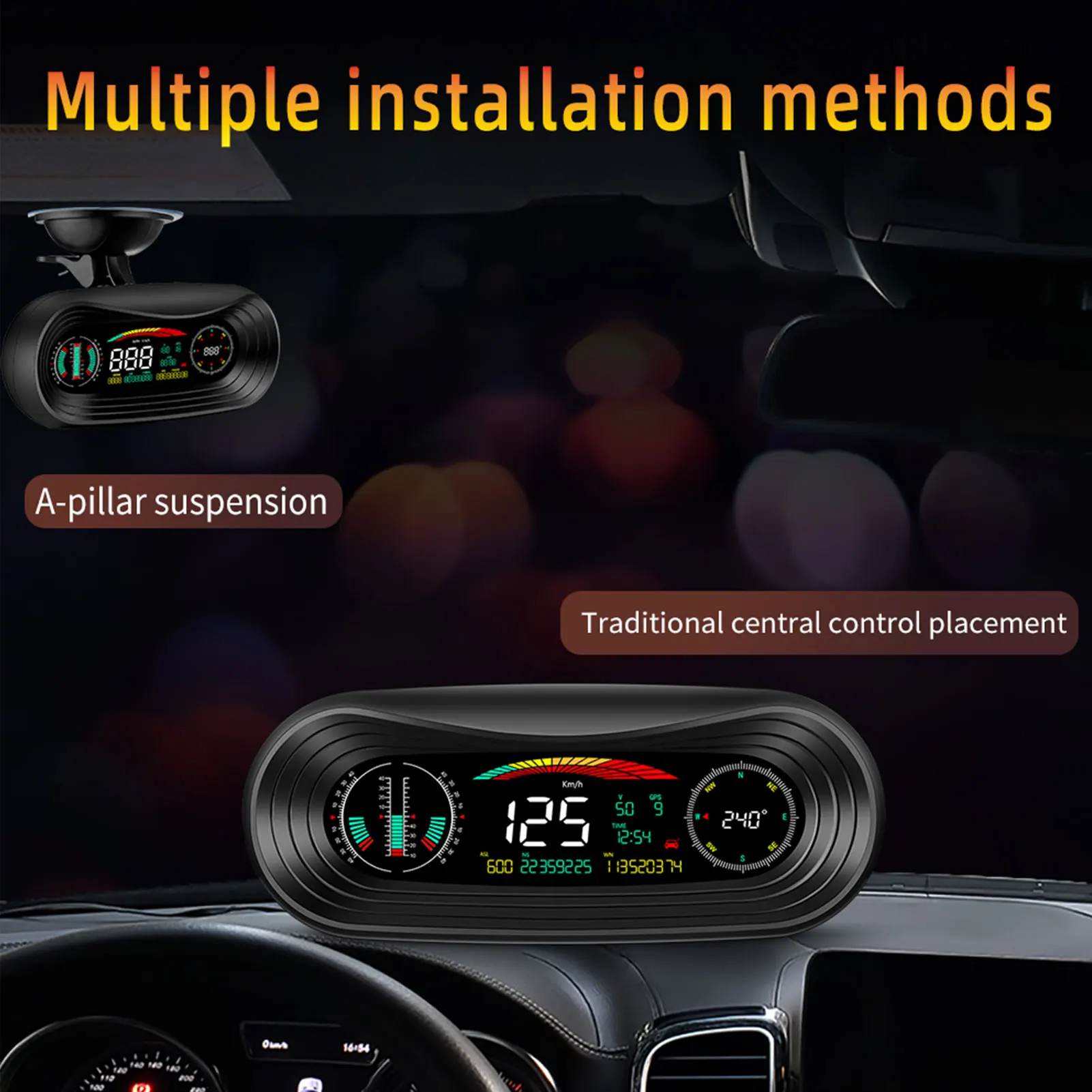 HUD GPS Head Up Display Speed Alarm Windshield Dashboard Overspeed Longitude Water Temperature Speedometer Warning Projector