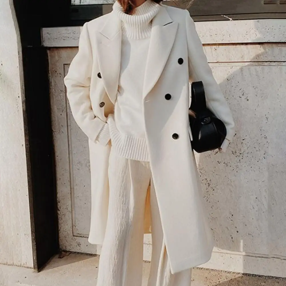 

Simple Woolen Cardigan Straight Warm Overcoat Women Casual Long Suit Jacket