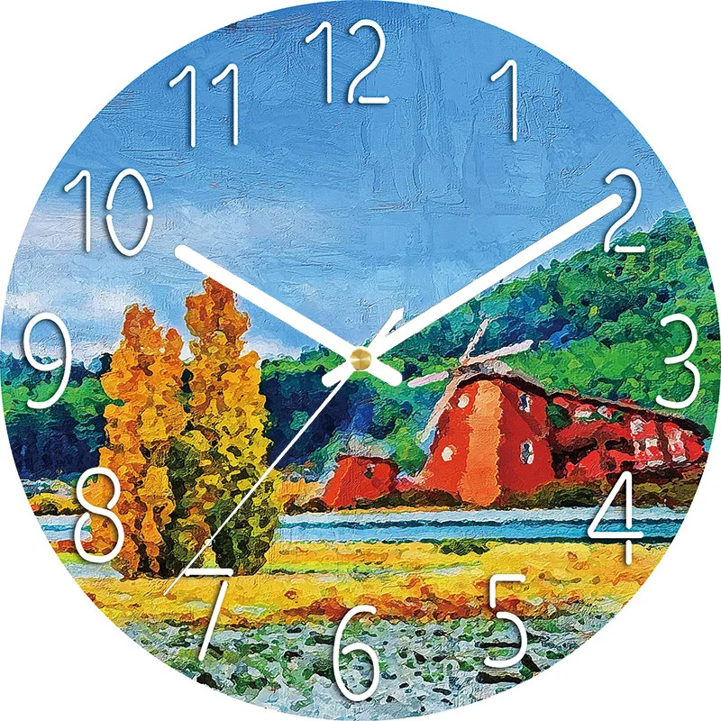 

30Cm Large Art Wall Clock Armoured Glass Painting Adhesive Hanging Silent Decoration Clock For Living Room Bedroom Home Decor