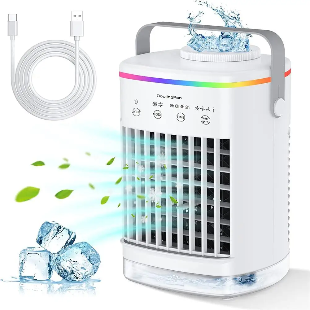 

3 In 1 Evaporative Air Conditioner Fan Air Cooler With 4 Speeds Led Light 2 Cool Mist 2-8h Timer Cooling Fan