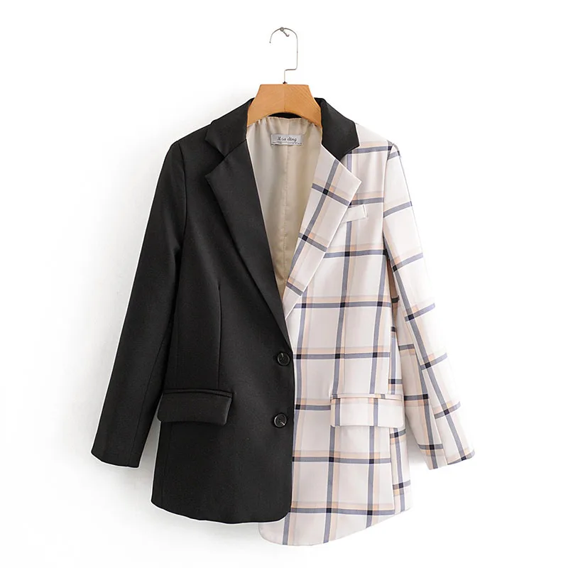 

Patchwork Plaid Chic Office Lady Blazers For Women Elegant Stylish Coats 2023 Women's Long Sleeve Single Breasted Slim Blazer