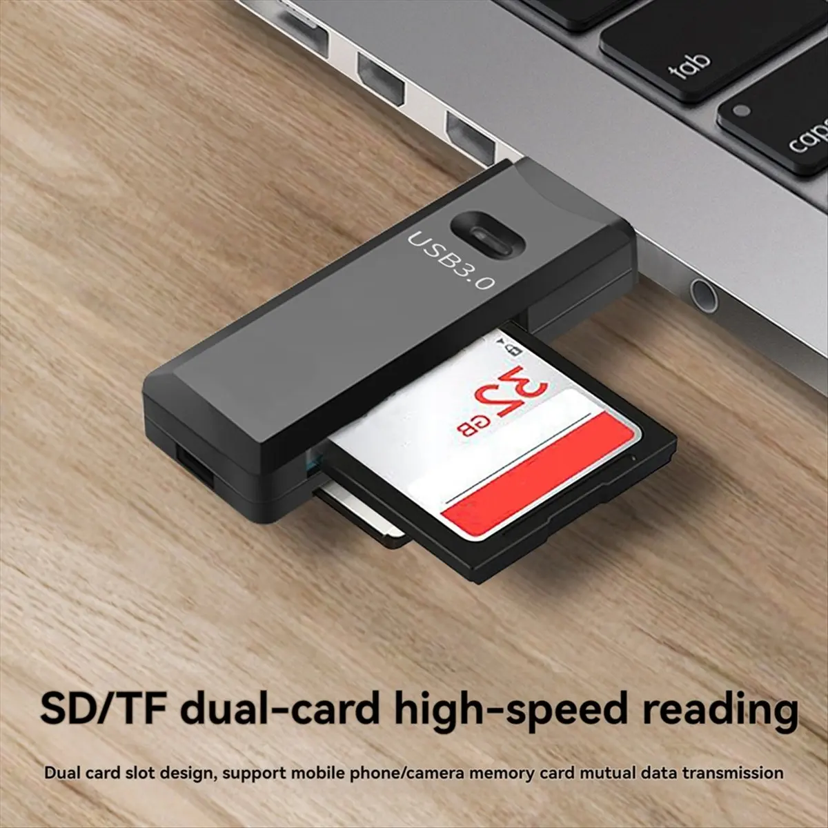 Фото Эксклюзивный устройство чтения карт USB 3.0 2 в 1, устройство чтения карт TF/SD, высокоскоростная передача данных, устройство чтения смарт-карт для ПК, ноутбука, черный №1