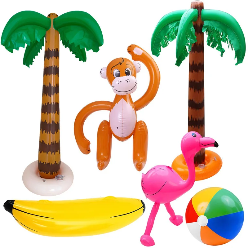 

Kids Inflatable Palm Tree Flamingo Banana Beach Ball Parrot Beach Pool Toys for Tropical Hawaiian Party Summer Party Decorations