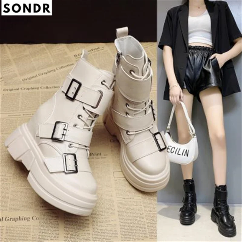 

Boots Martens for Women British style 2022 new autumn shoes mid-tube thick sole versatile inside elevated women's boots belt buc