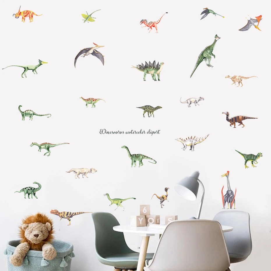 

Cute Dinosaur Garden Pterosaur Watercolor Vinyl Nursery Stickers Wall Decals Print Kids Boys Girls Room Interior Home Decor