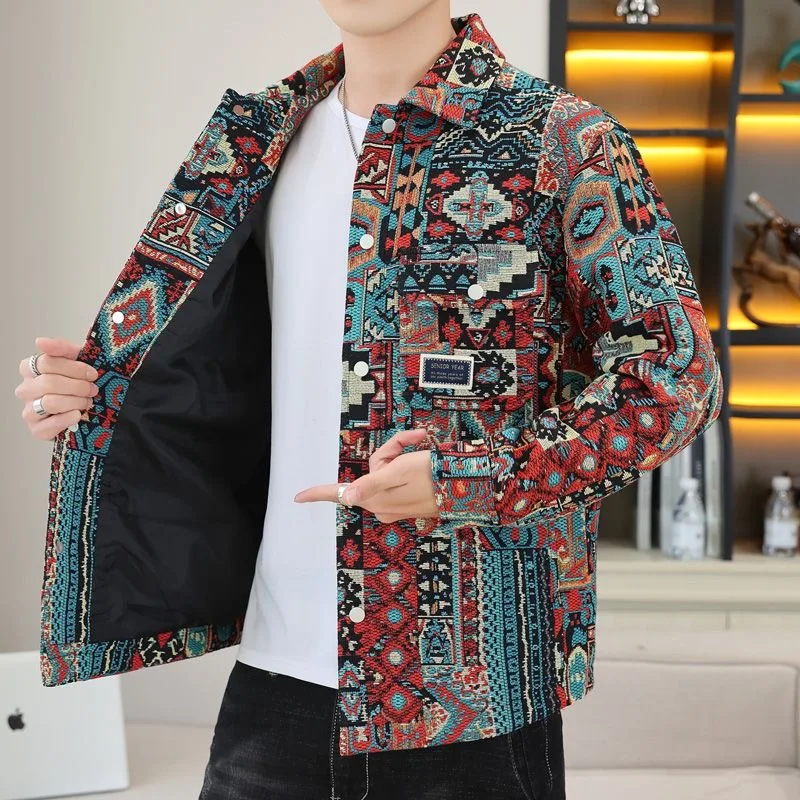 

2023 Fashion Brand Autumn New Men's Coat Fashion Jacquard Small Fragrance Casual Handsome Polo Neck Jacket Men Luxury