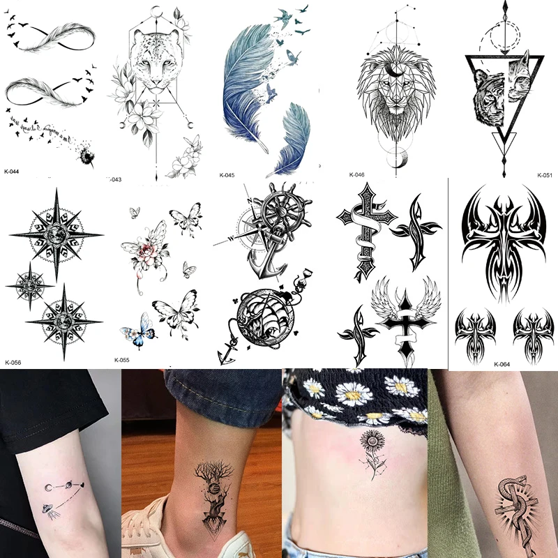 

Lavender Flower Temporary Tattoos for Women Adult Kids Girl Feather Owl Skeleton Small Fake Tattoo Sleeve Neck Arm Hands Wolf