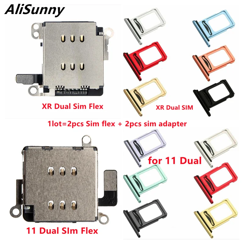 

AliSunny 2set Dual Sim Card Reader Connector Flex Cable + Tray Slot Holder Adapter for iPhone 11 XR Parts