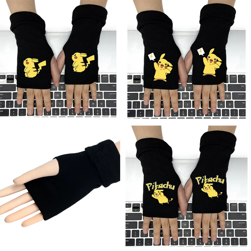 

Pokemon Pikachu Half Finger Gloves Men Women Touch Screen Warm Gloves Cartoon Winter Fingerless Gloves Cute Kawaii Toys Anime