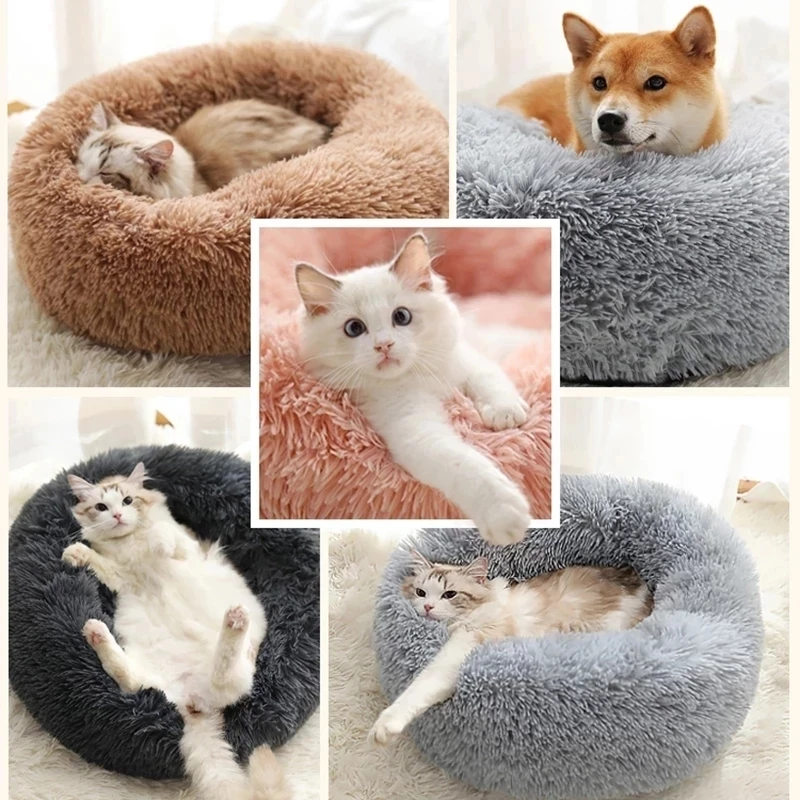 

Pet Bed Kennel Super Soft Dog Round Cat Winter Warm Sleeping Bag Long Plush Puppy Cushion Large Mat Portable Cat Supplies 100CM
