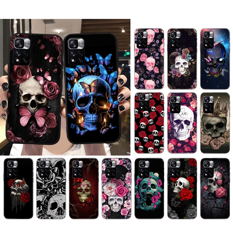 

Phone Case For Xiaomi Redmi Note 12Pro 11 11S 11T Pro 10 9Pro Note10S Redmi 10 9 10C 9C Skull Rose Butterfly Case