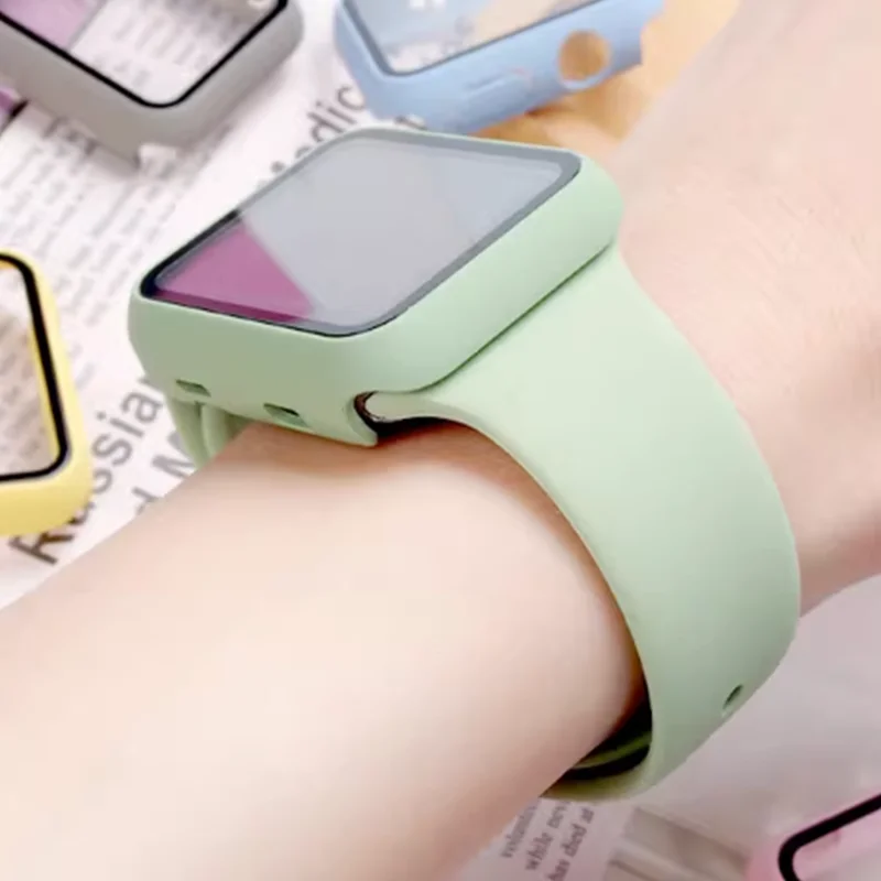 

Glass+Case+Strap For Apple Watch Band 7 8 45mm 41mm 38mm 42mm 45 mm Silicone Correa Bracelet iWatch series 3 5 4 6 SE 44mm 40mm