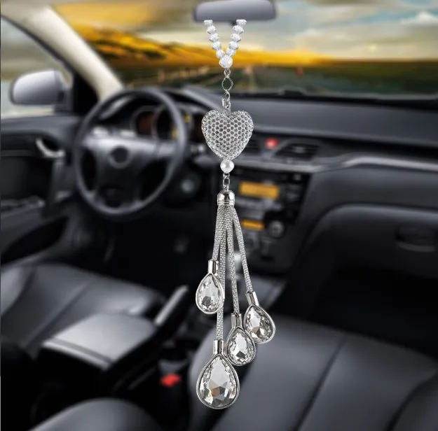 

Bling Car Pendant Crystal Ball and Drops Car Charms Rear View Mirror Decoration Automobile Ornaments Hanging Interior Suspension