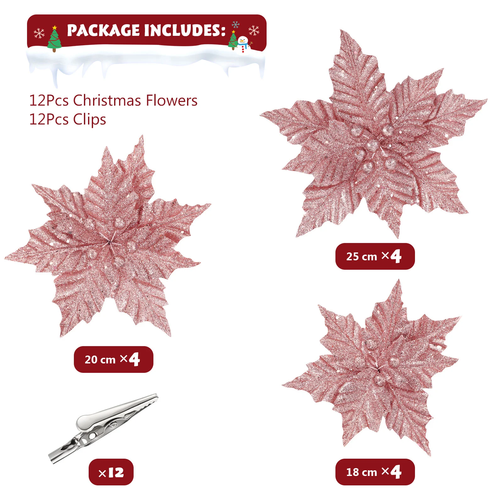 

Flowers Christmas Artificial Poinsettia Tree Flower Decorations Glitterfake Xmasornaments Decor Poinsettias Red Clips Stem