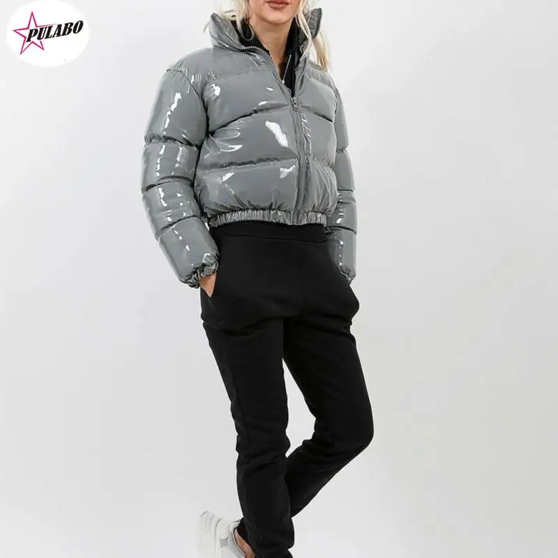 PULABO осень-зима женские яркие куртки-пуховики из искусственной кожи теплые